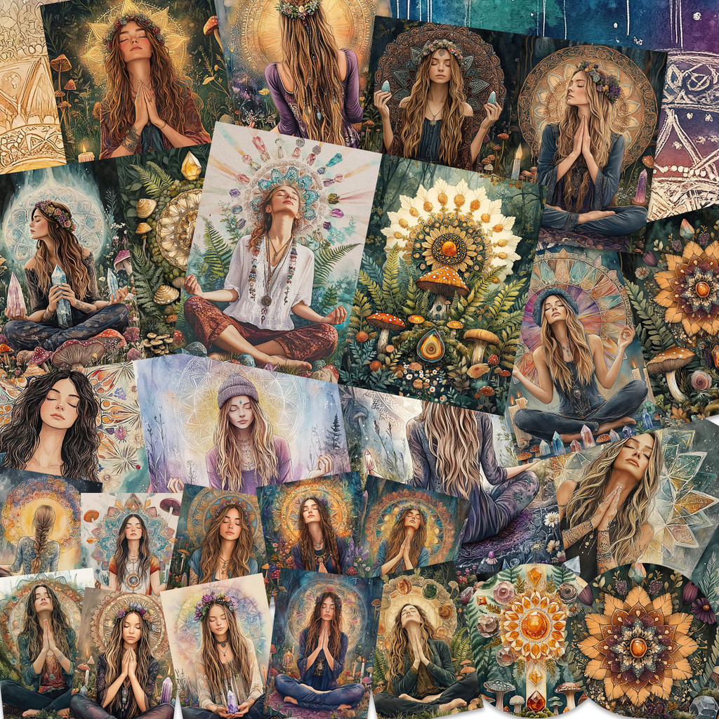 

JAIIMAN 54pieces(with 42pieces sticker)Magic Yoga Junk Journal Paper Kits,Perfect for Arts,Scrapbooking Supplies,Junk Journals