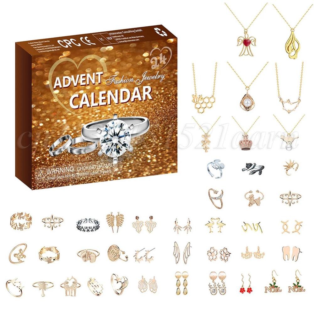 

24 Days Christmas Countdown Calendar for Adults Women W/Necklace Rings Earring Xmas Surprise Gift for Wife Daughter Girlfriend