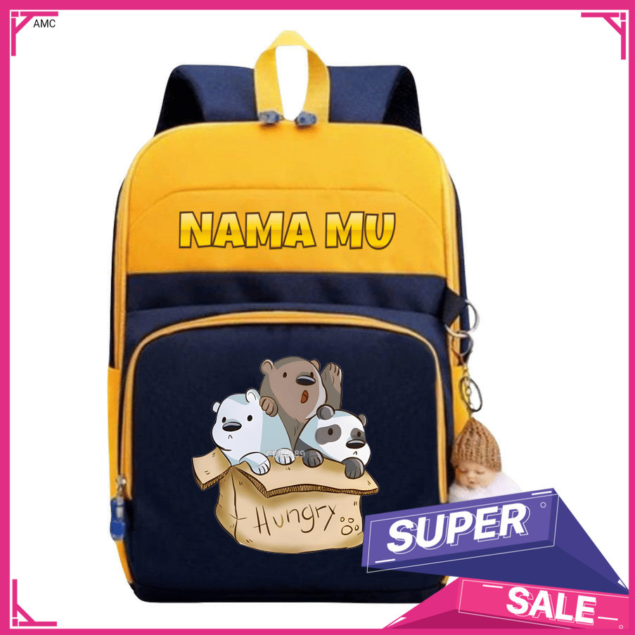 AMC Tas Ransel Anak We Bare Bears – Tas Sekolah Lucu Karakter Grizzly Panda Ice Bear, Cocok untuk TK
