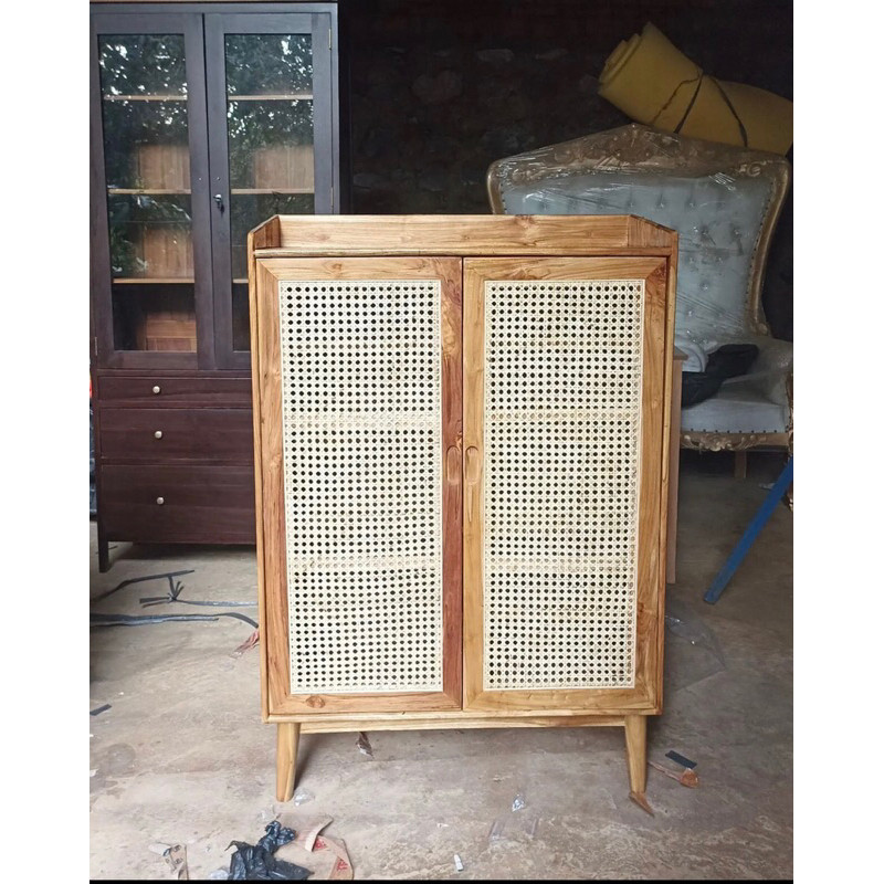 Lemari Rak Sepatu Rotan Lemari Sepatu Retro Rotan Minimalis Kayu Jati Lemari Multifungsi Rotan Minim