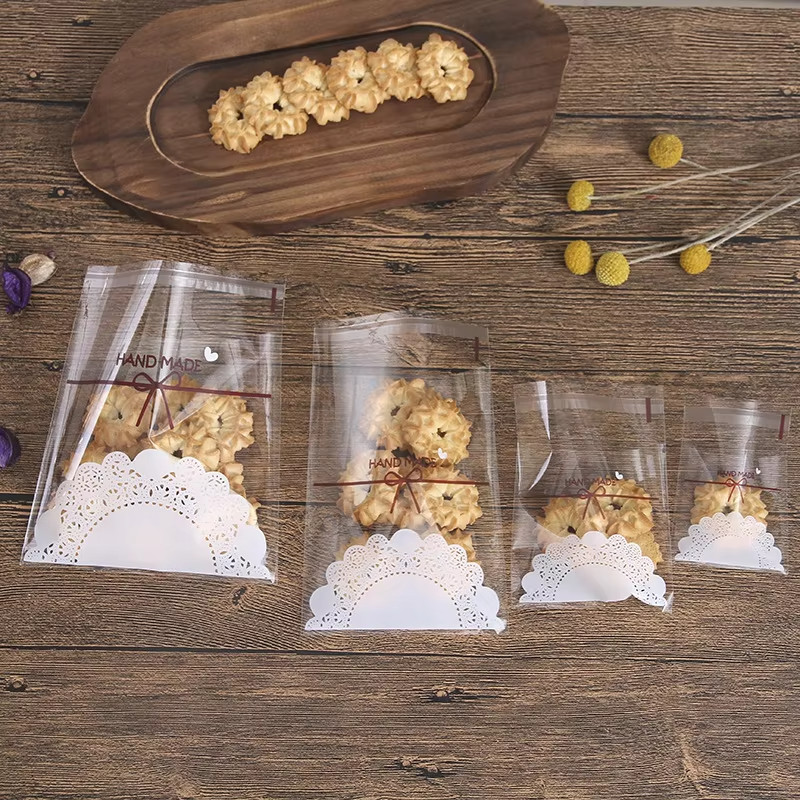 

100PCS Cute Bow Plastic Packaging Bags Self-adhesive Bags for Snack and Gift Cookies and Candies Packaging DIY For Party,Wedding