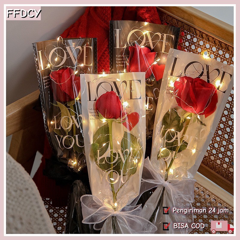 

[1 Paket 20] Perasaan Premium CINTA Buket Tunggal Tas Kemasan Tas Bunga Transparan Tahan Air Mawar DIY