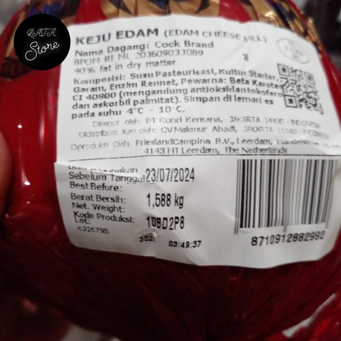 

Keju Edam Ayam Mas Utuh 1 Bola ukuran 1.58 - 1.6 Kg