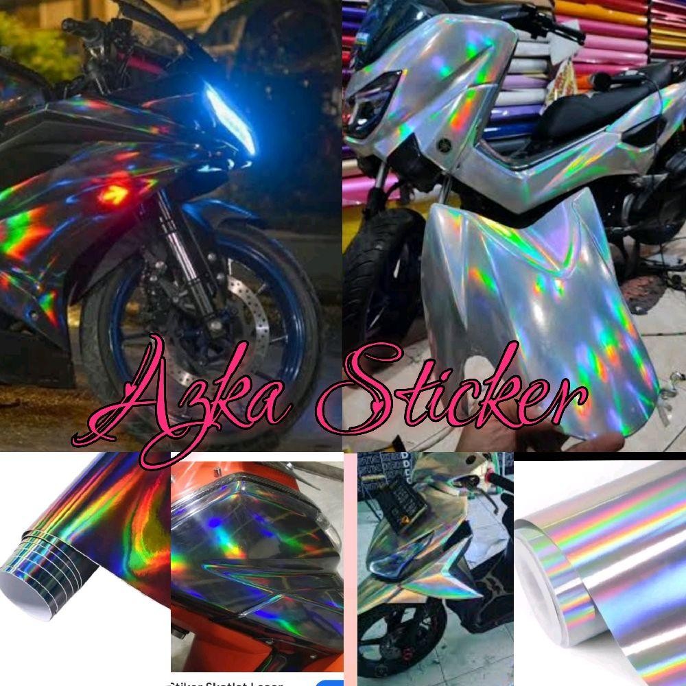 Skotlet motor silver hologram stiker sekotlet hitam hologram