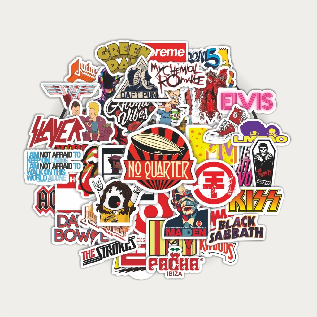 

[100PCS]Stiker Pack Stiker Random Logo Band Versi 4 Aesthetic Vinyl Anti Air Dekorasi Sticker Laptop Buku Journal Koper Helm Casing HP Gitar Helm Skateboard