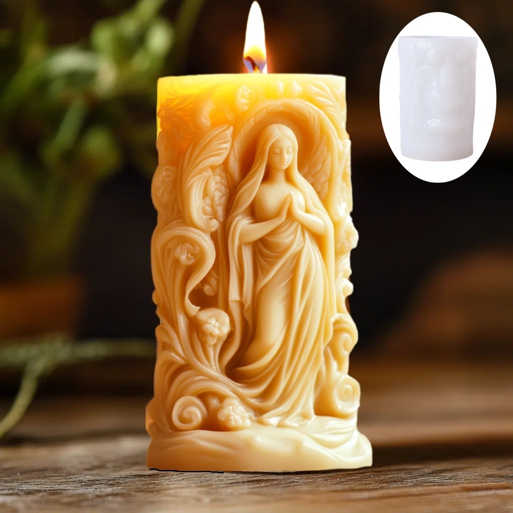 

Jesus Goddess Mary relief cylindrical candle silicone mold curly hair Goddess Mary statue relief cylindrical resin plaster molds