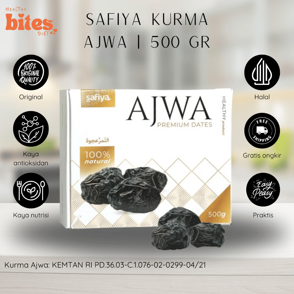 

Kurma Ajwa Safiya 500 Gram Premium - Kurma Nabi Original Asli Madinah | Healthy Bites Diet Store