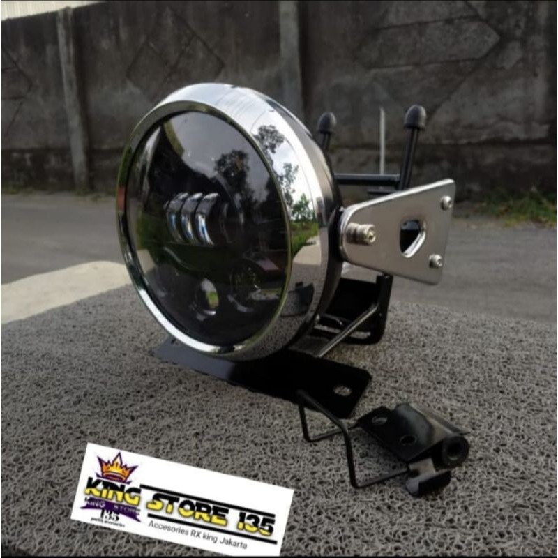 Reflektor Lampu Depan LED Bulat Rx king New Set Breket Lampu Super Tebal