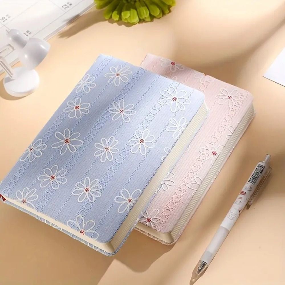 

Stylish Daisy Hand Ledger Compact Morandi Floral Notebook Fabric Cover Cotton Cloth Binding Pocket Book for Going Back to School