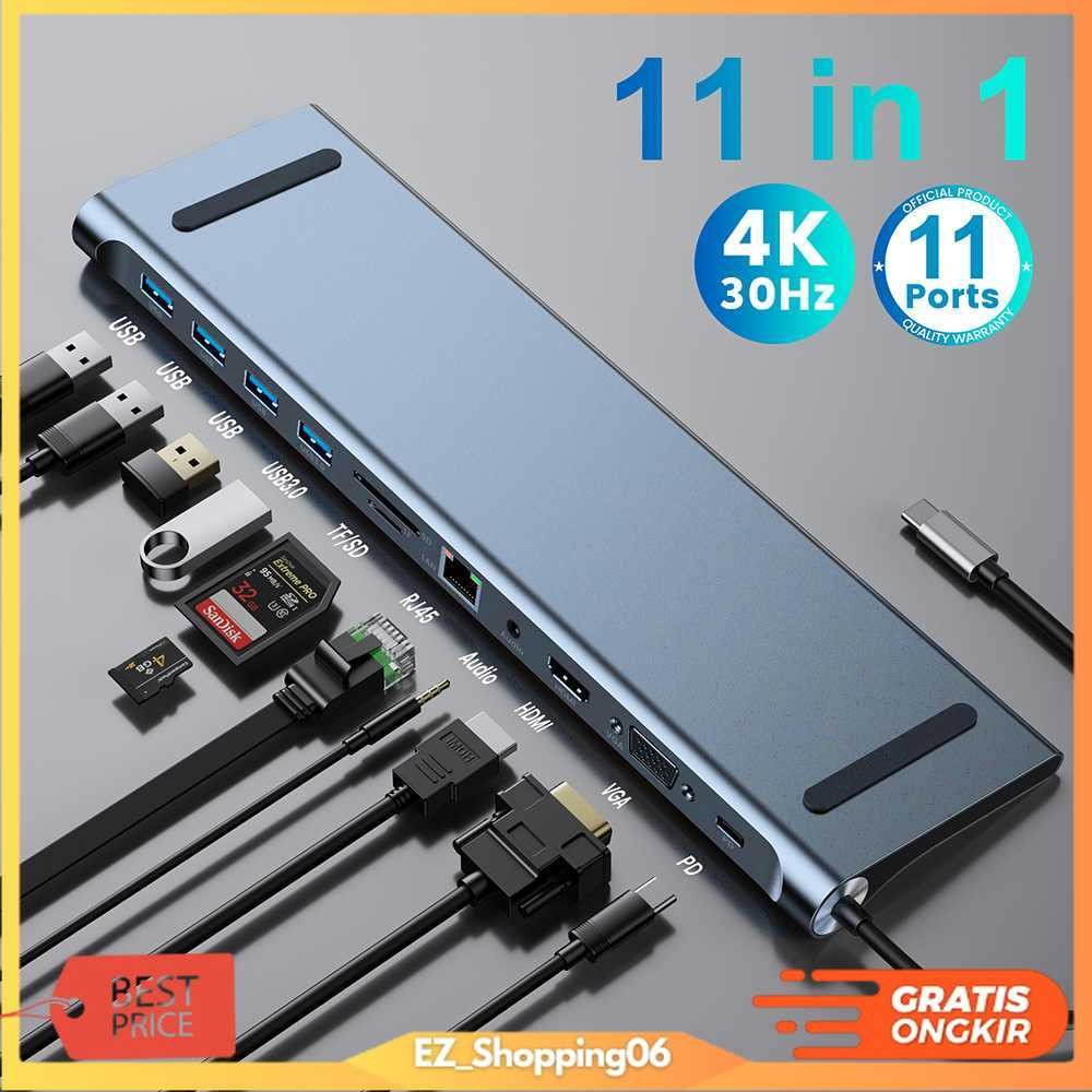 USB Hub Type C Adaptor 11in1 HDMI 4K AUX Card Reader