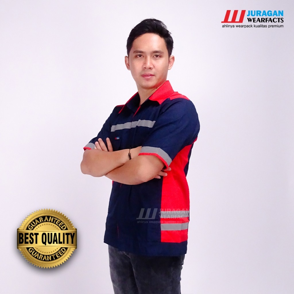 Jegos safety- Baju Wearpack Safety Lengan Pendek Warna Merah Kombinasi Biru Navy