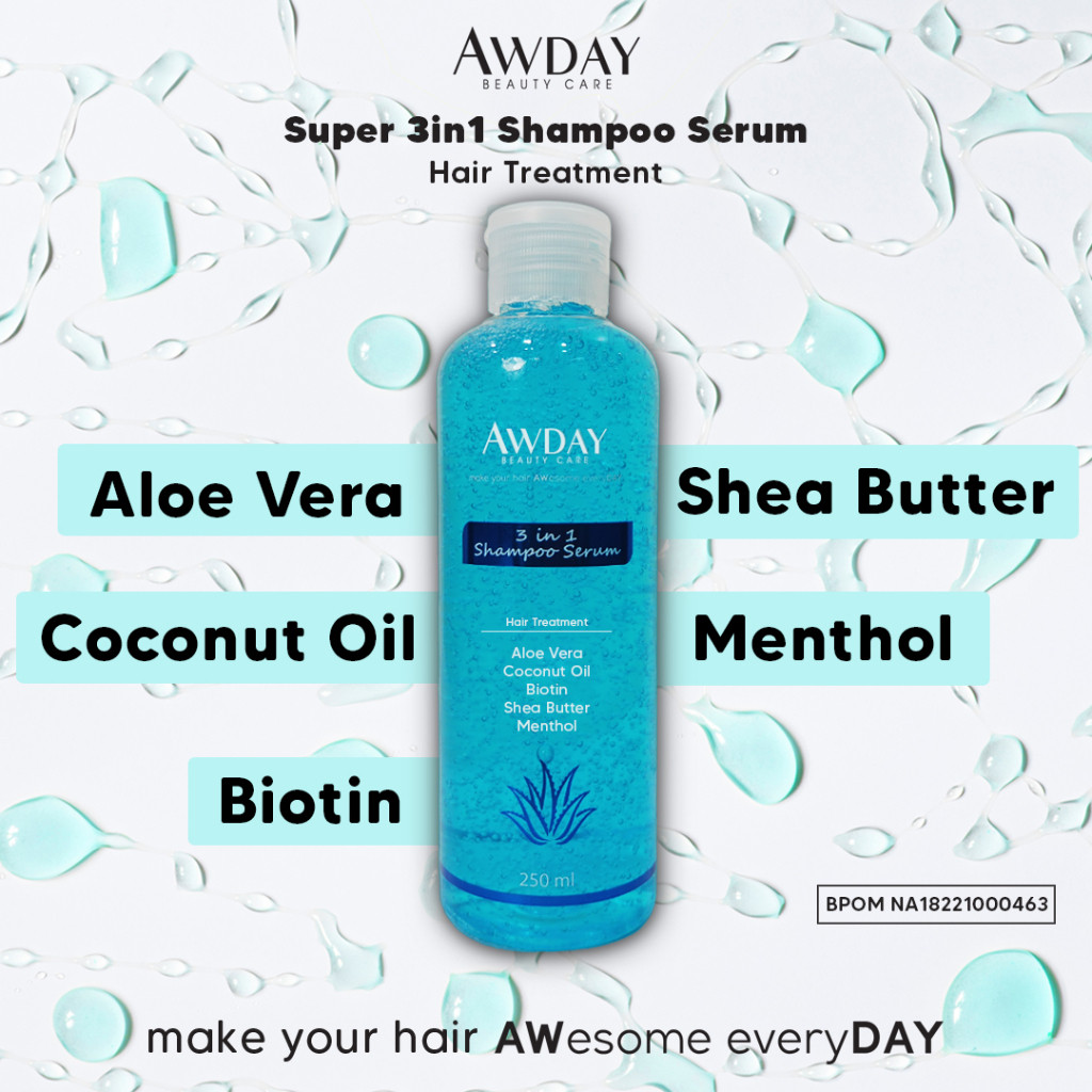 Awday Shampoo 3in1 hair treatment serum 250ML - Awday Biru