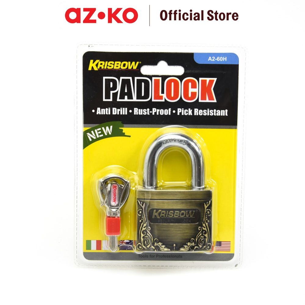 AZKO Krisbow Heavyduty A2 60h Gembok Dengan Lapisan Tembaga Padlock Gembok Pintu Pager Rantai Pengun