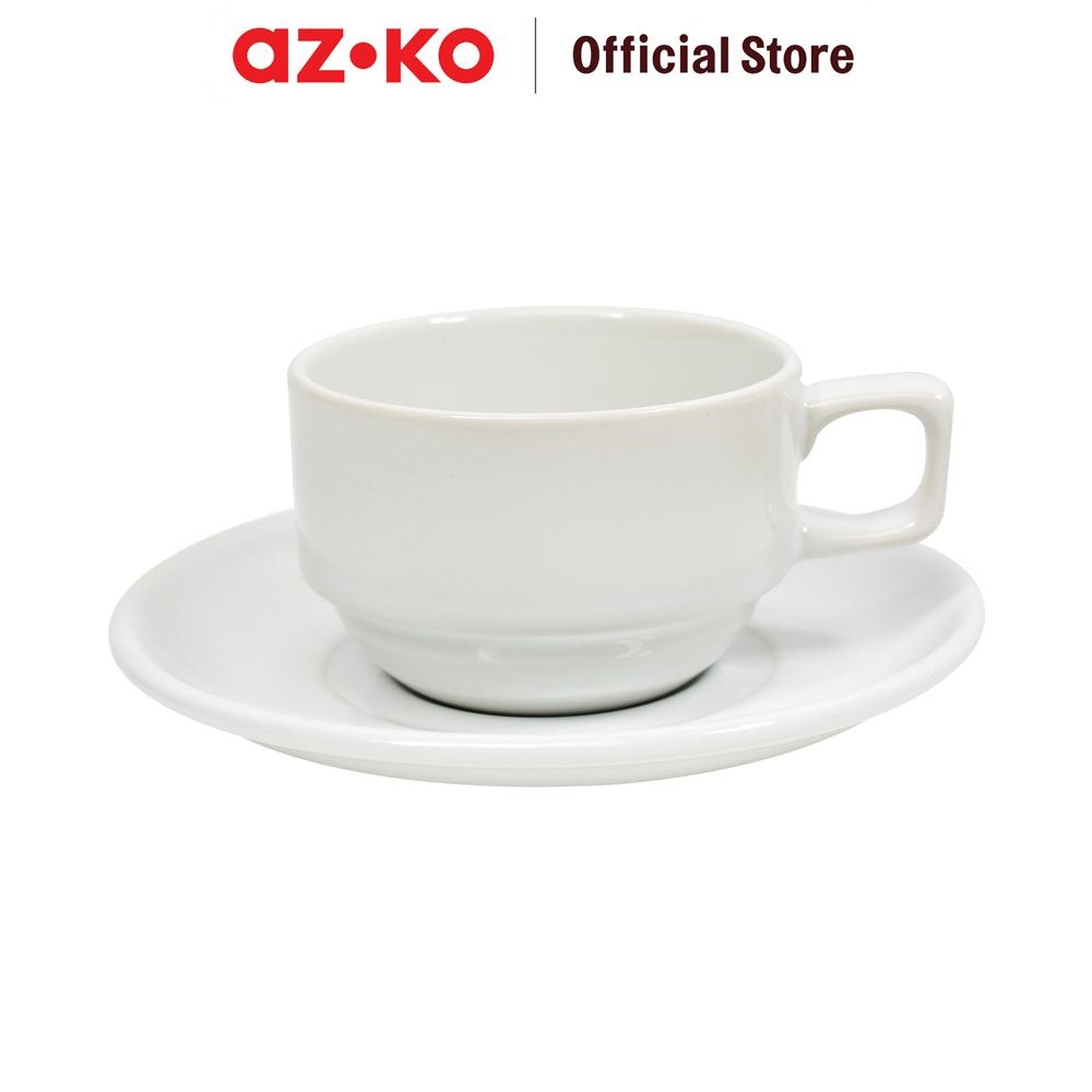 AZKO Kris Cangkir Teh Keramik Dengan Saucer 200 ml - Putih Tea Cup Coffee Cup Piring Alas Set Minum 