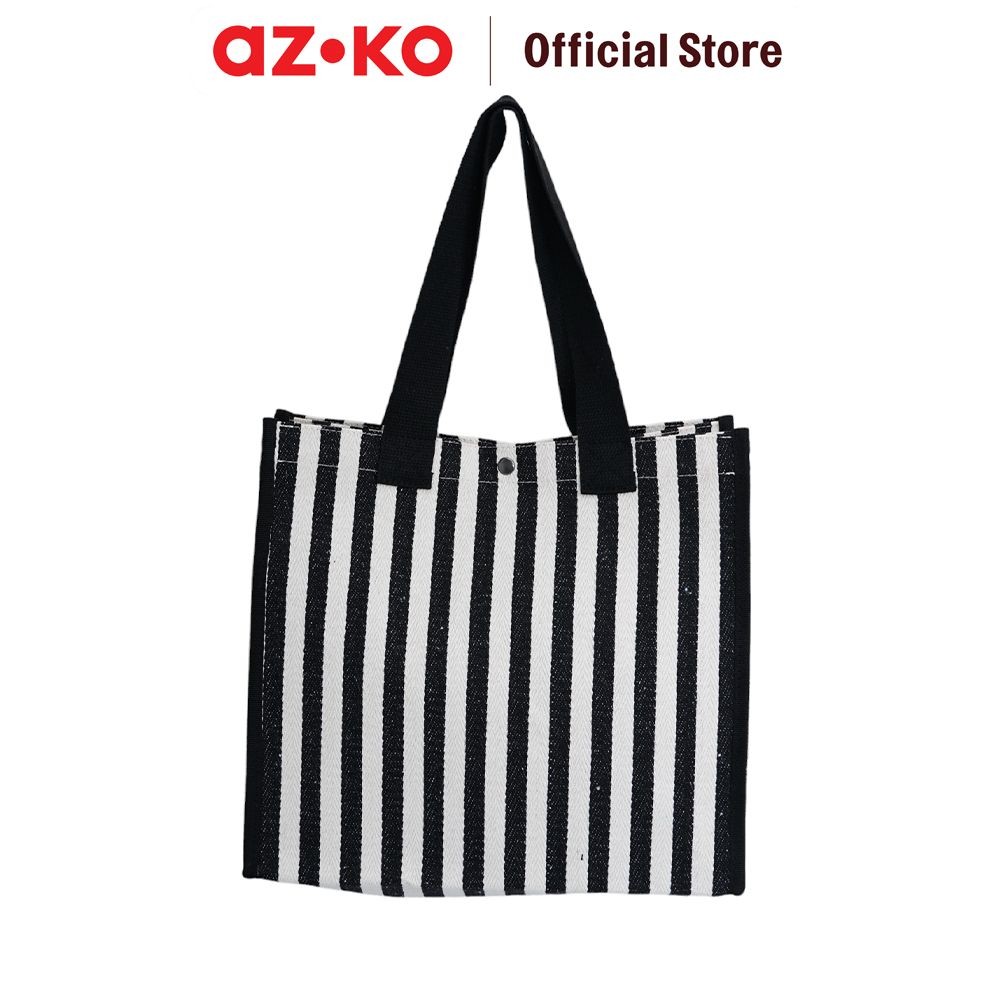 AZKO Passport Maggie Tote Bag Stripe - Hitam Tas Jinjing Tas Belanja Shoulder Tote Shopping Bag