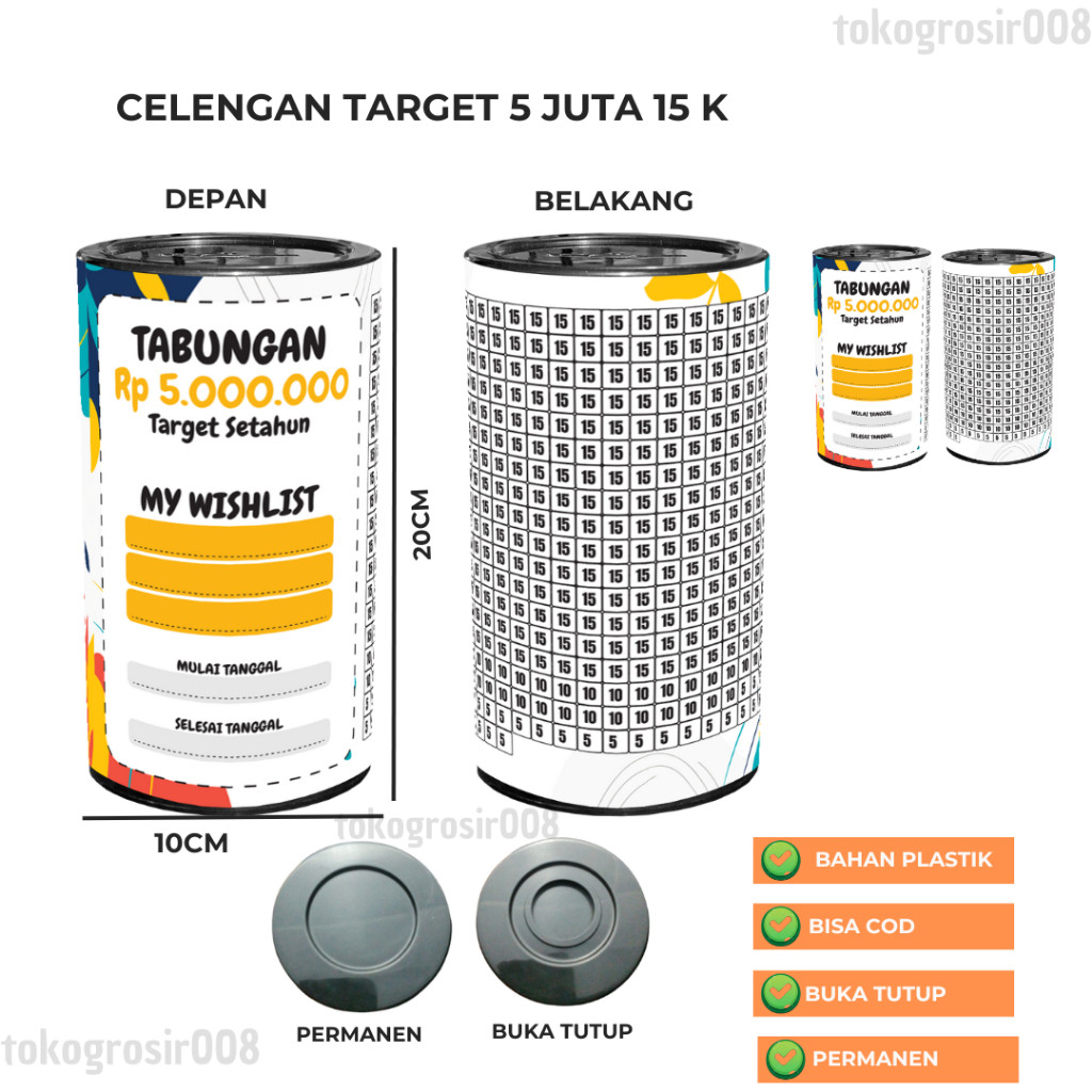 Celengan Target 5 juta 15k Premium Jumbo Permanen Buka Tutup Karakter Wishlis Bisa Cod Tabungan Unik