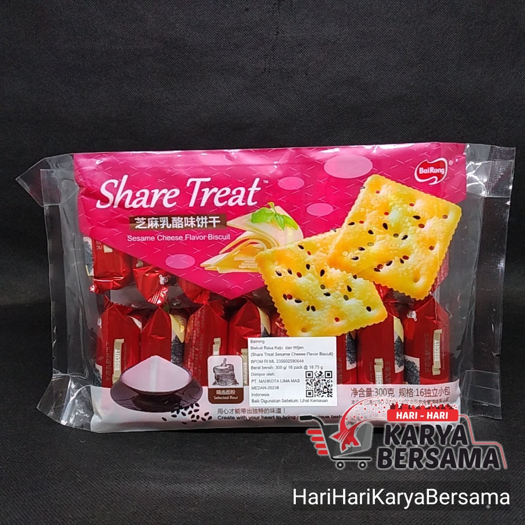 

MAKANAN RINGAN BISKUIT WIJEN BAIRONG SHARE TREAT SESAME CHEESE FLAVOR BISCUITS 300GR