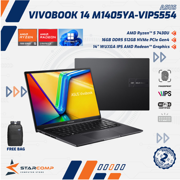 Asus Vivobook 14 M1405YA Ryzen 5 7430U 16GB 512GB 14″ WUXGA IPS - VIPS554
