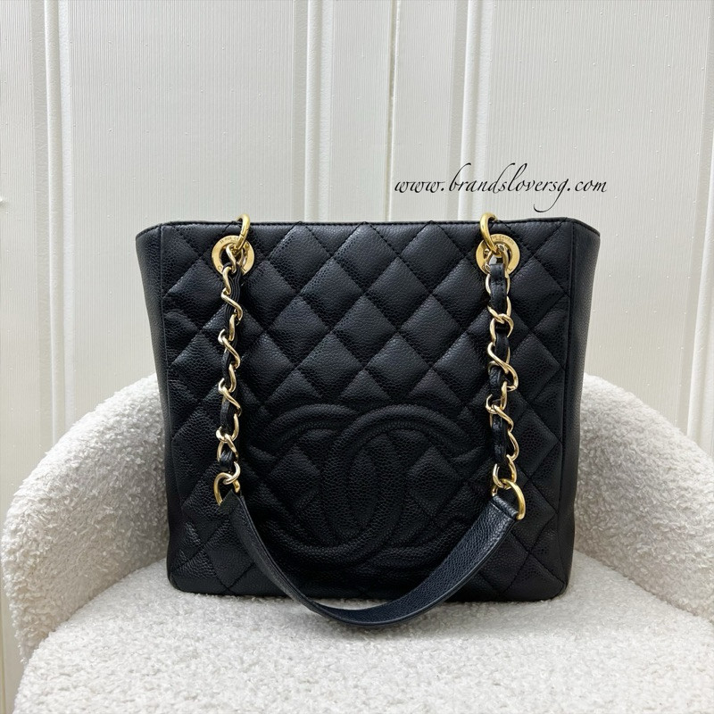 (Pre-loved) Chanel Petite Shopping Tote PST in Black Caviar and GHW
