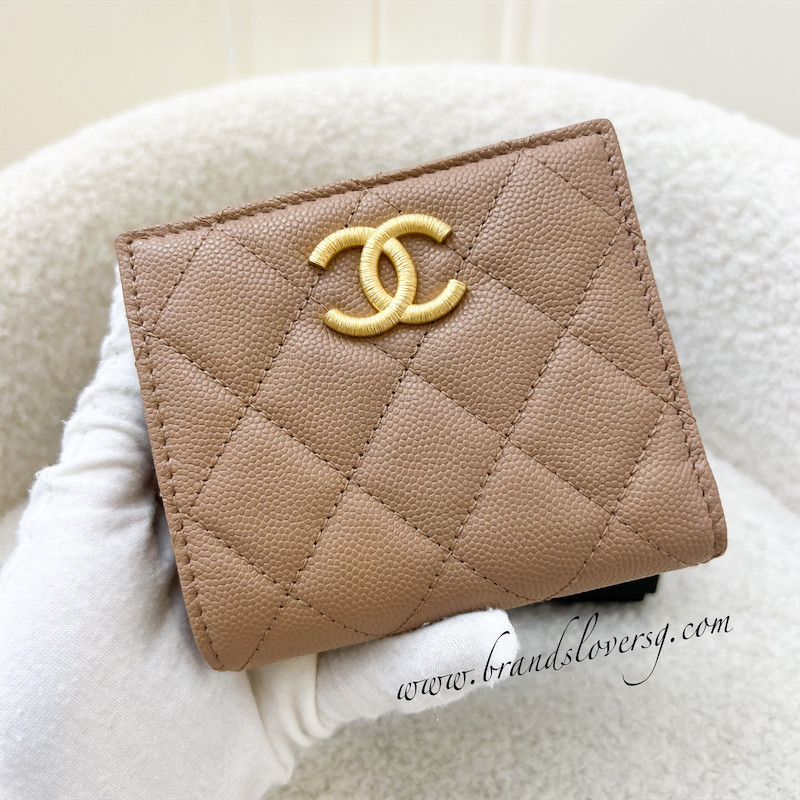 (Brand new) Chanel 23B Bifold Compact Wallet in Dark Beige Caviar and AGHW