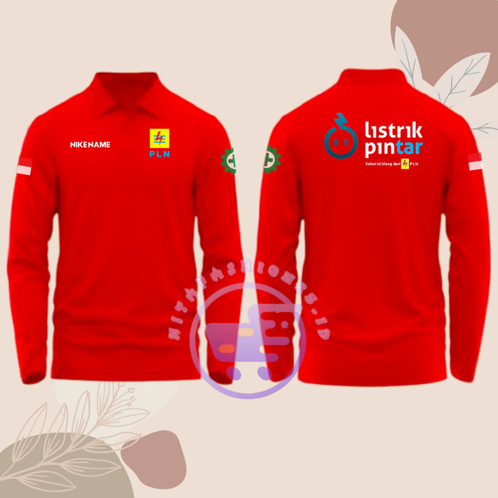 Baju Kaos Poloshirt Pria dan Wanita Lengan Panjang SABLON PLN (Listrik Pintar) Atasan Polo berkerah 