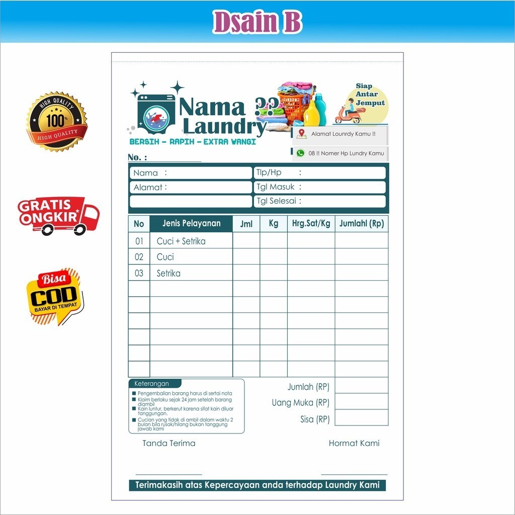 

nota laundry Full Color nama londry kamu sendiri custom