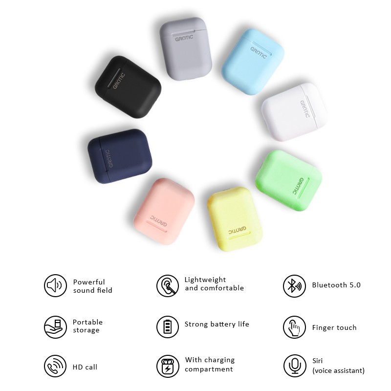 GROTIC Headset Bluetooth inpods 12 TWS Macaron Earphone True Wireless
