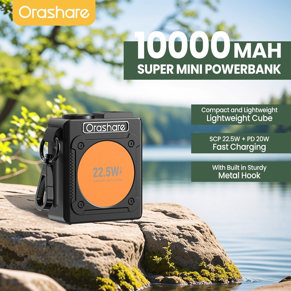 Orashare PH11 Mini Cube Powerbank With Metal Hook 10000mAh PD20W Fast Charge Type C For iPhone 16
