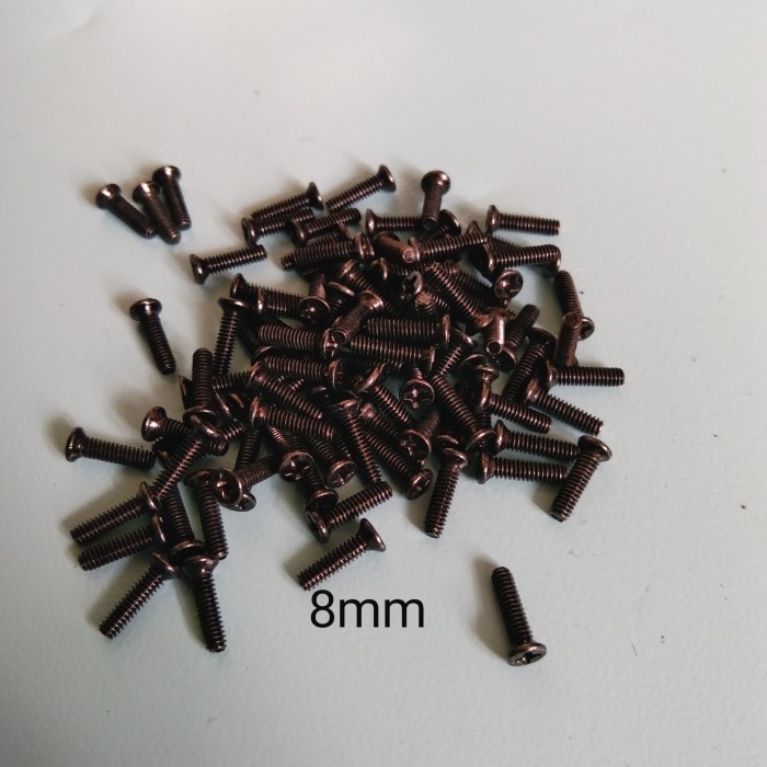 BAUT 2MM HITAM KEPALA RATA / BAUT GEPENG M2/SCREW M2(100pcs) - silver, 8mm