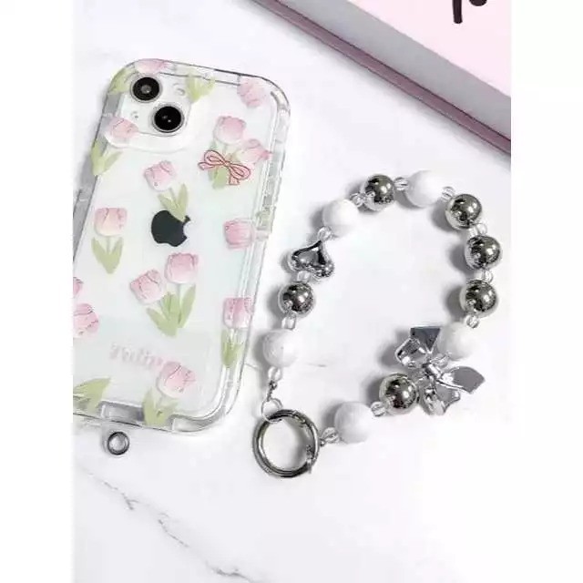 Phone Strap Pita Love Manik Manik Besar Cantik Gantungan Handphone Manik Manik Besar Pita Love