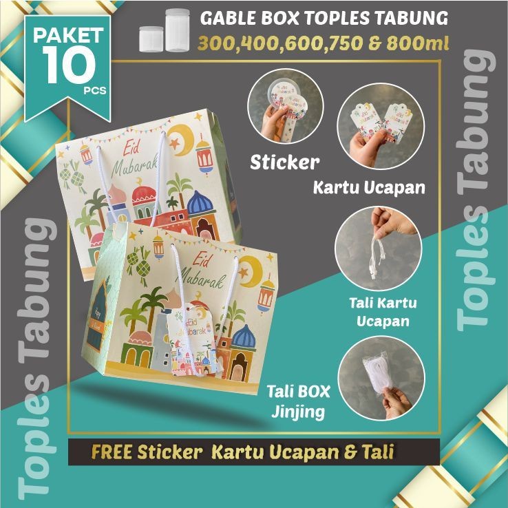 

Box Hampers Box Gable Box 10 Pcs Box Lebaran toples tabung - White Pink Muat 2 toples jar 500-800ml/ uk 19x17x10 cm /hampers kue lebaran