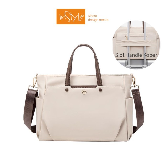 ✔HST.H✔ - TERLARIS Tas Laptop 14 Bahu Selempang Nilon Oxford Anti-Air Wanita (T14-003) - Khaki14"S.K