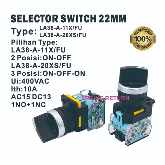 Selector Switch Spring Return (AUTO BALIK) 2 ATAU 3 POSISI 22MM