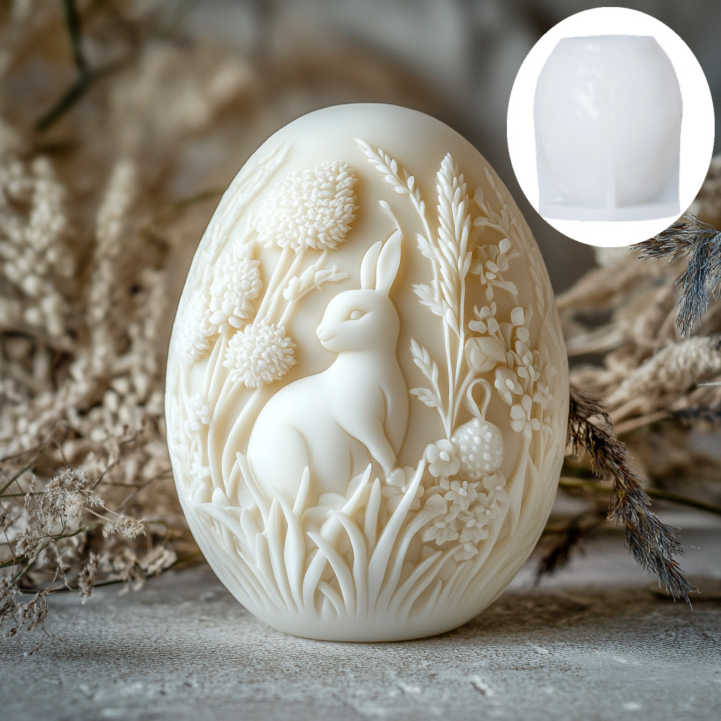 

3D Rabbit plant relief egg candle silicone mold Easter rabbit flower plant relief egg resin mould Easter relief egg gypsum molds