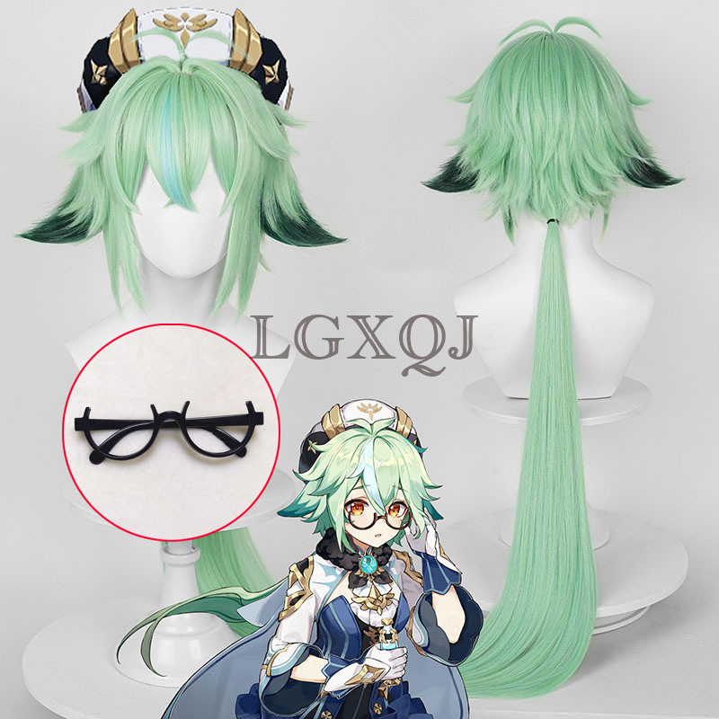 Scalp Sucrose  Sucrose Cosplay Wig 85cm Green Cosplay Anime Wig Heat Resistant Synthetic Hair Costum