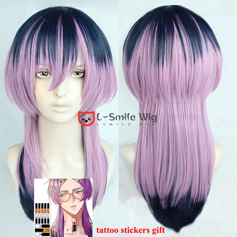 Anime Cos Haitani Rindou Blue Purple Long Cosplay Wig Heat Resistant Halloween Party Tattoo Stickers
