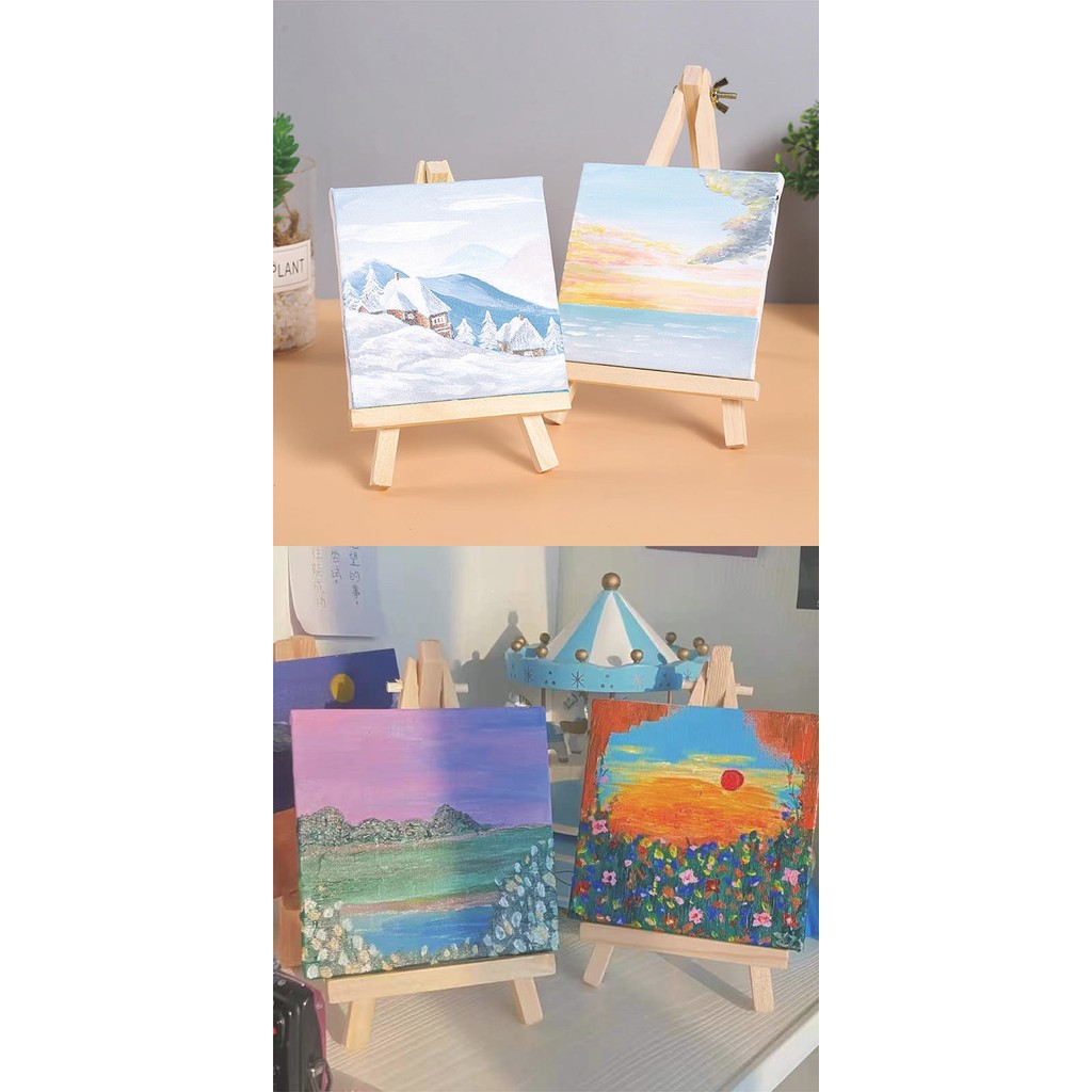 

2 Sets Mini Canvas Panel Wooden Easel Sketch Pad Settings For Painting Crafts Drawing Decoration Gift Art Supplies