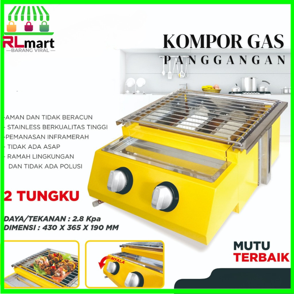 Kompor Sosis Sate Bakar 2 Tungku/BBQ GRILL alat pemanggang daging stainles 8102