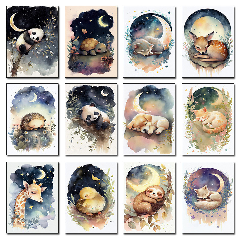 

Cartoon Abstract Cute Simple Animal Sleep Toy Children Room Poster Canvas Printing Home Room Wall Decoration Frameless Painting