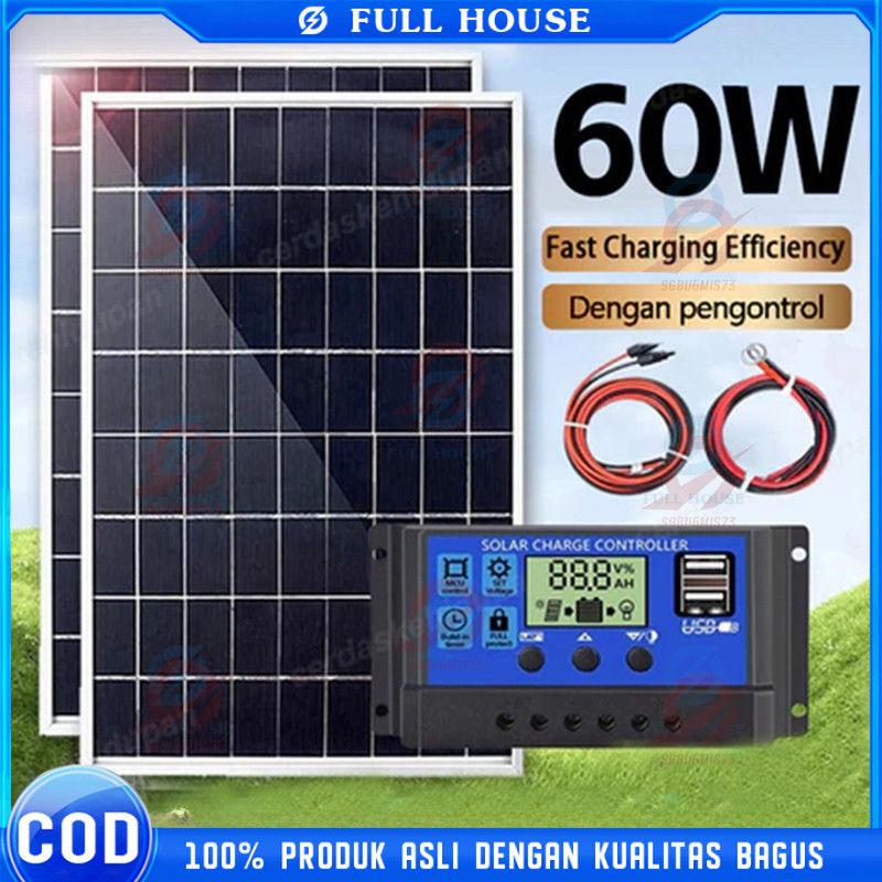 【60W】Full House！ Solar Panel Panel Surya Pembangkit Listrik Tenaga Surya With Pengontr Tenaga Surya 