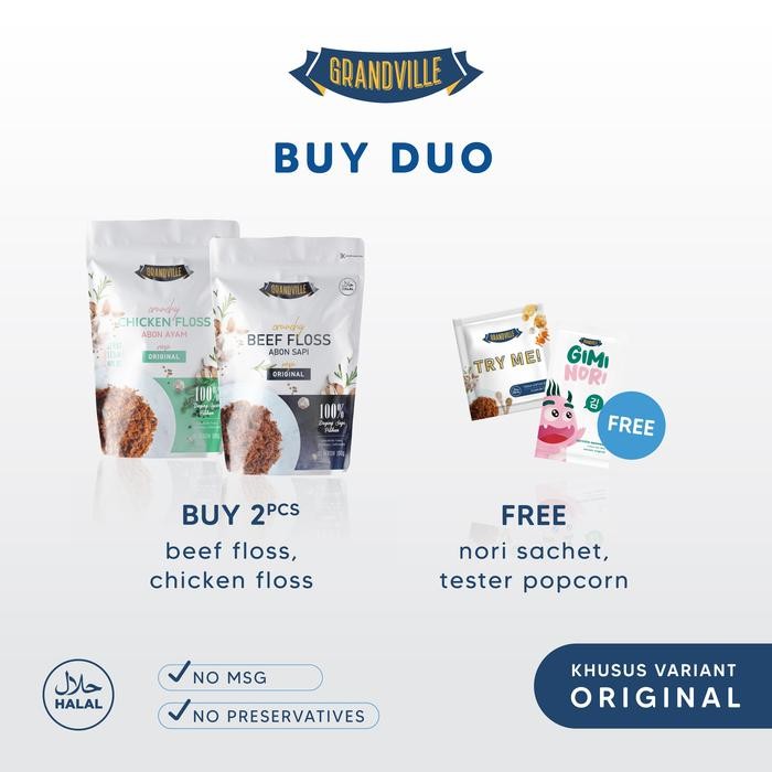 

[BUY 2 GET 2] Grandville Abon SAPI & AYAM Crunchy Duo Mix Pack [terlaris]