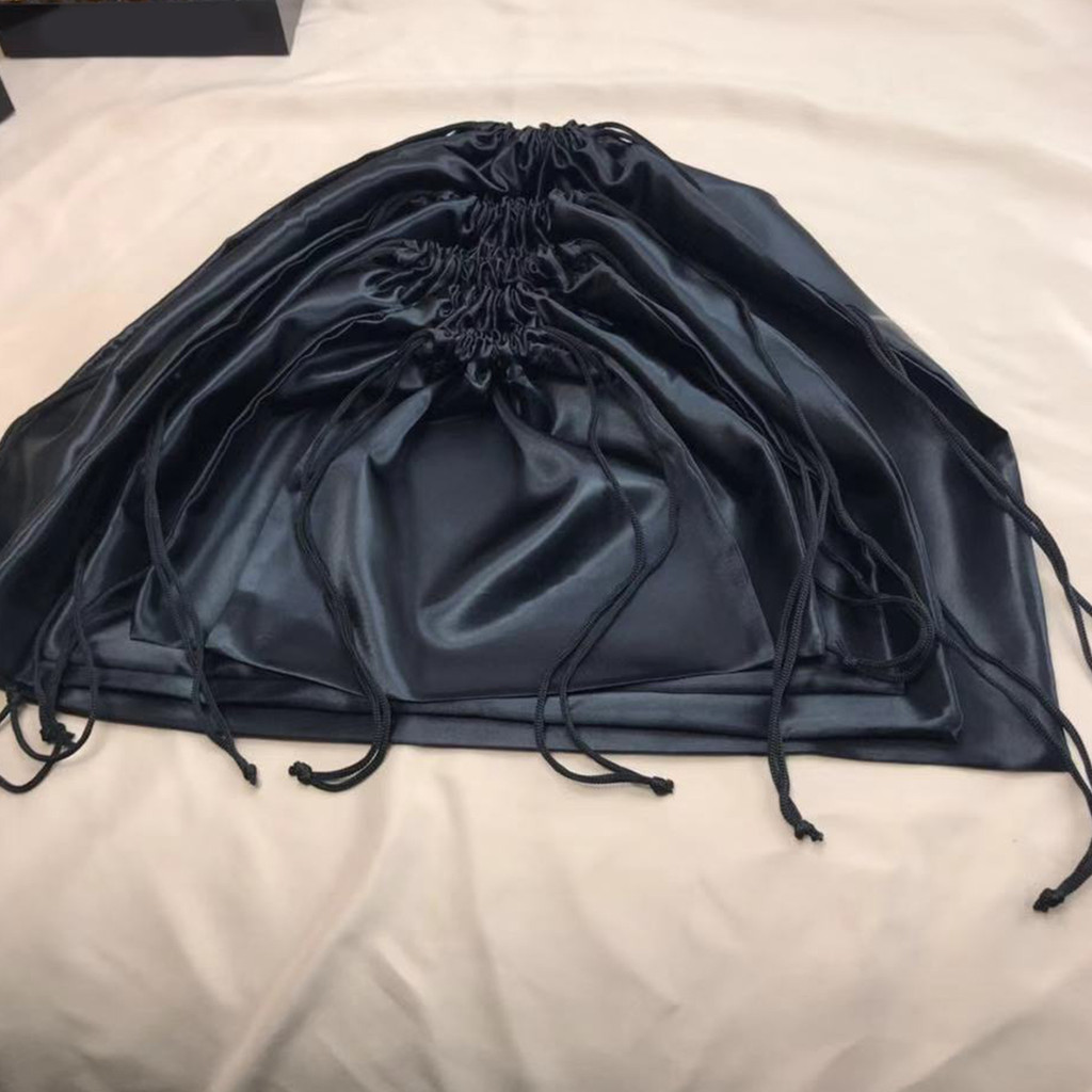 

Large Silk Satin Drawstring Care Bag Custom Wigs Storage Dust Proof Packaging Pouch Black Reusable Sack Handbag Shoes Travel Bag