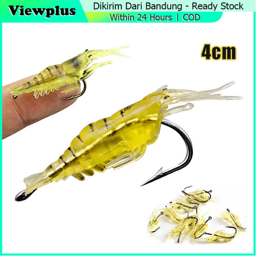 10Pcs SoftLure Umpan Udang Buatan 4cm PVC Dengan Kail Stainless / Umpan Pancing Udang Tiruan Kecil