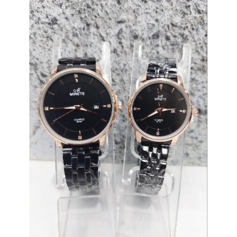 JAM TANGAN RANTAI COUPLE HITAM COMBI ORIGINAL MIRETE WATER RESISTAND