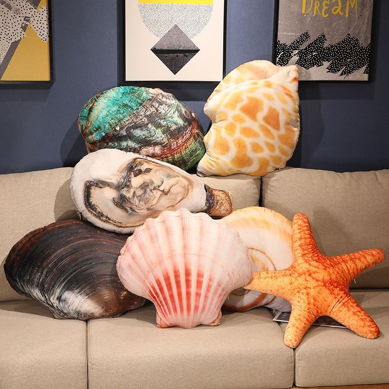 Bantal Kerang Realistis Conch Bintang Laut Tiram Boneka Plush Mainan Plush Kehidupan Laut Bantal Dud