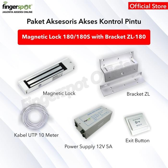 

Fingerspot Paket Akses Kontrol Pintu Magnetic Lock 180/180S with Bracket ZL-180 Logam & Power Supply 12V 5A untuk Pintu Kayu dan Logam
