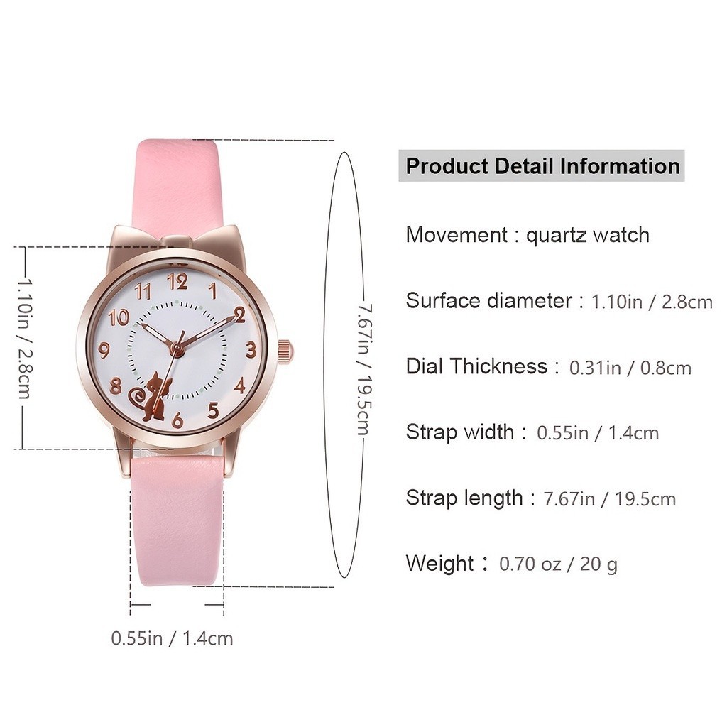 TERBARU 5PCS Jam Tangan Kuarsa Wanita Wanita Jam Tangan Digital Bow Cat Gadis Jam Tangan Sabuk