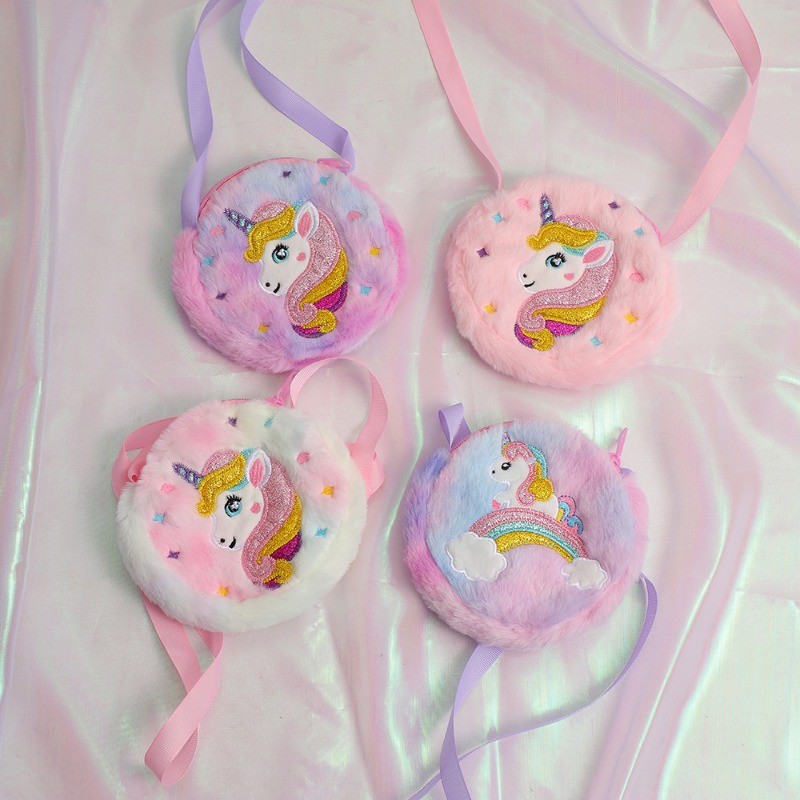 1 Pc Mini Cute Unicorn Coin Bag for Toddler Girl Sweet Cartoon Princess Plush Unicorn Shoulder Bag B