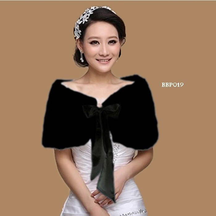 Aksesoris Pesta Bolero Cardigan Wanita Bulu Hitam Bbp019