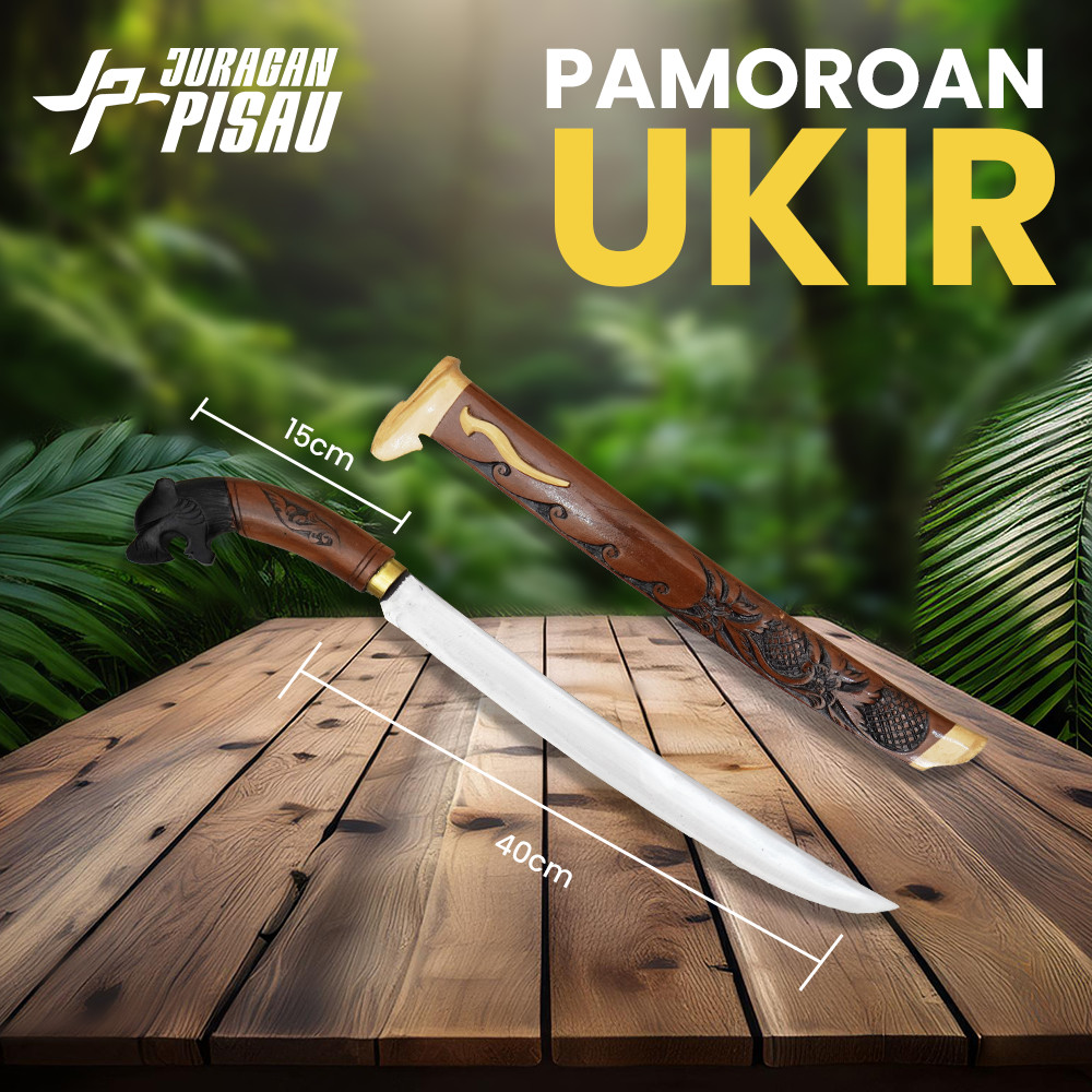 Pisau Pamoroan Daging Baja Super Tajam Sarung Kayu Jati Ukir